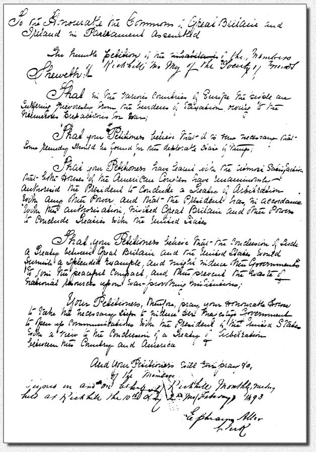 Image of letter to Parliament 10 February 1893