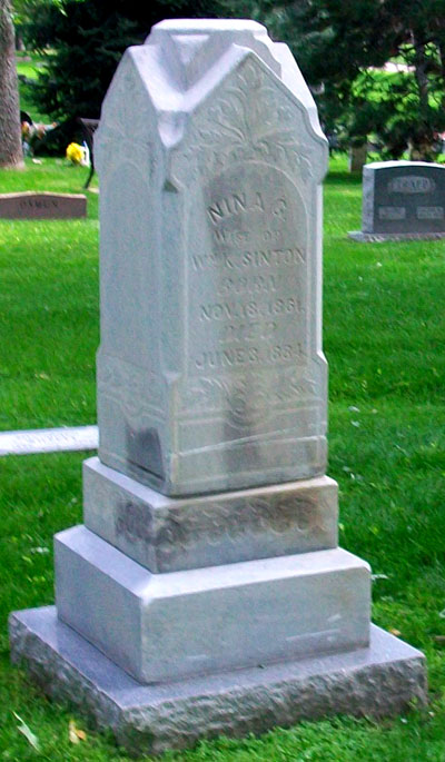Headstone of Nina Jane Sinton (née Groom) 1861 - 1884