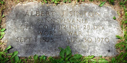 Headstone of Albert Jonathan Sinton 1895 - 1970