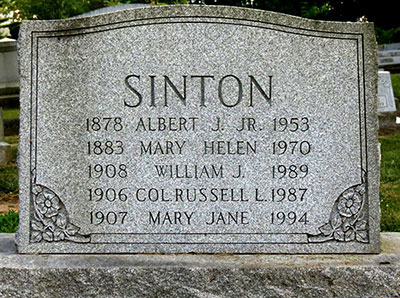 Headstone of Mary Helen Sinton 1883 - 1970