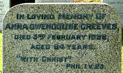 Headstone of Anna Gwendoline Greeves (née  Bewley) 1913 - 1998