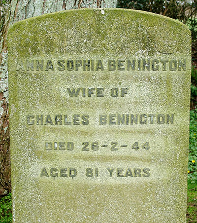Headstone of Anna Sophia Bennington 1862 - 1944