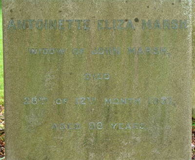 Headstone of Antoinette Elizabeth Marsh 1851 - 1931