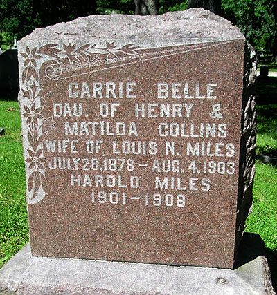 Headstone of Carrie Bell Miles (née Collins) 1878 - 1903