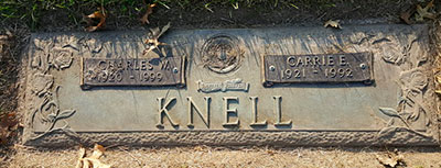 Headstone of Carrie Eleanor Knell (née Sinton) 1921 - 1992