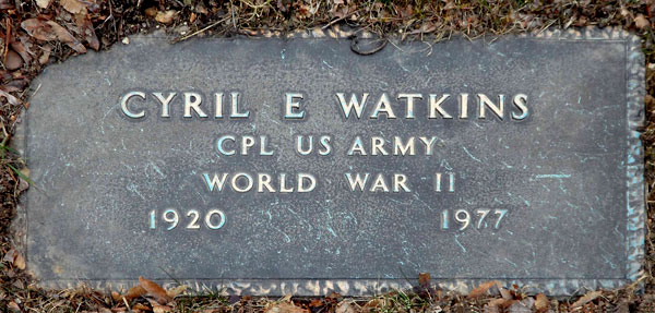 Headstone of Cyril E. Watkins 1920 - 1977
