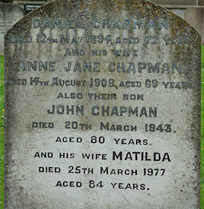 Headstone of Anne Jane Chapman (née Wright) 1839 - 1908