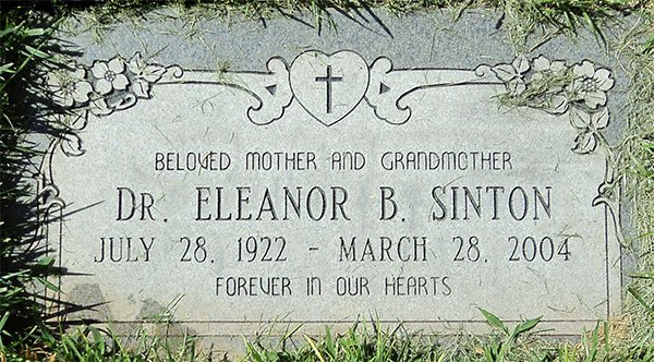 Headstone of Eleanor B. Sinton 1922 - 2004