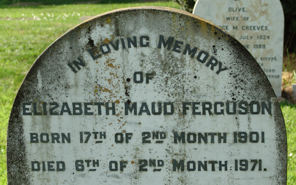 Headstone of Elizabeth Maud Ferguson (née Sinton) 1901-1971