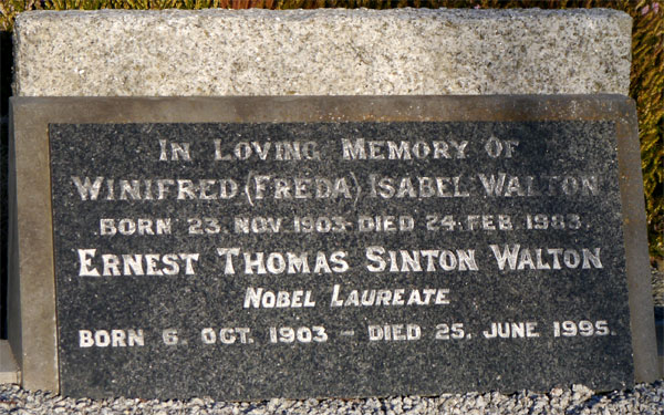 Headstone of Ernest Thomas Sinton Walton 1903 - 1995