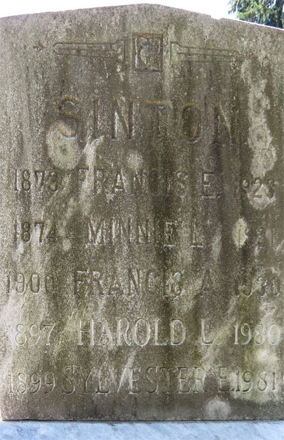 Headstone of Francis A. Sinton 1900 - 1930
