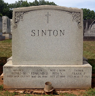 Headstone of Frank Puttney Sinton 1890 - 1965