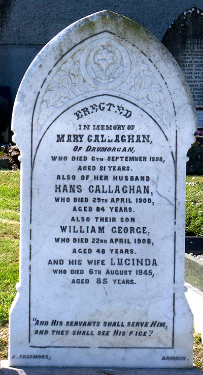 Headstone of Lucinda Callaghan 1860 - 1945