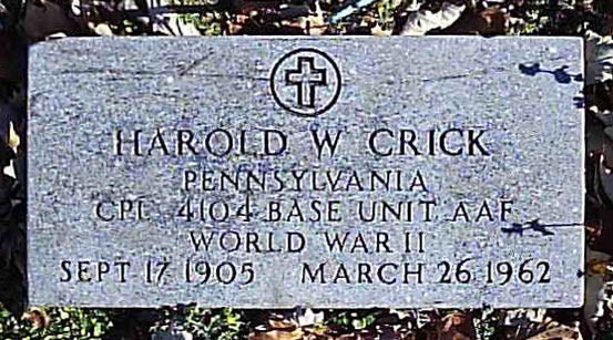 Headstone of Harold William Crick 1905 - 1962