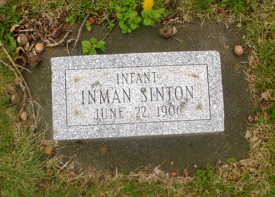Headstone of infant Inman Sinton