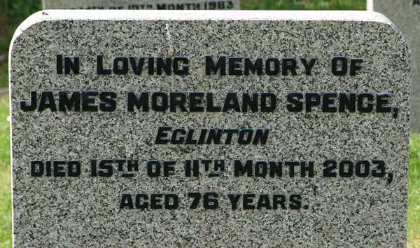 Headstone of James Moreland Spence 1927 - 2003