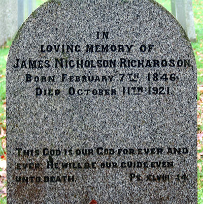 Headstone of James Nicholson Richardson 1846 - 1921
