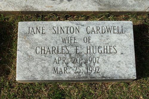 Headstone of Jane Sinton Cardwell Hughes 1907 - 1992