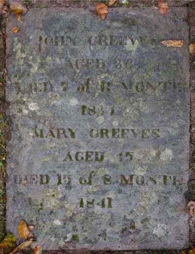 Headstone of Mary Greeves (née Sinton) 1796 - 1841