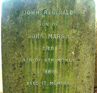 Headstone of John Reginald Marsh 1880 - 1881