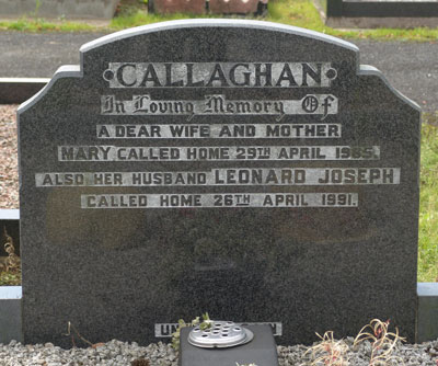 Headstone of Leonard  Callaghan 1914 - 1991