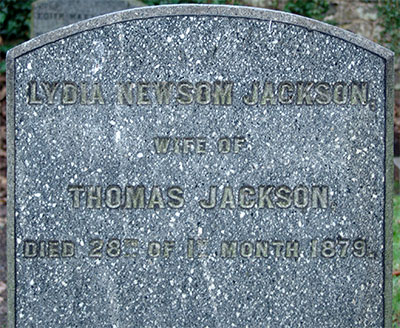 Headstone of Lydia Newsom Jackson (née Ridgway) 1806- 1879