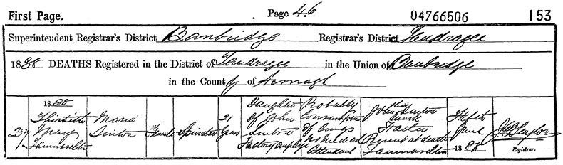 Death Certificate of Maria Sinton - 30 May 1888