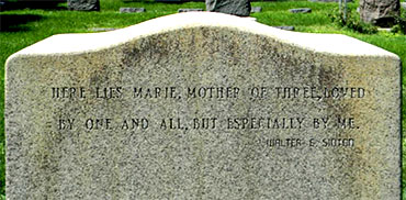 Headstone inscription for Marie Katheryn Sinton