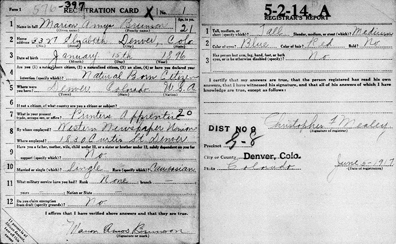 World War I Draft Registration of Marion Amos Brunson