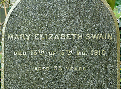 Headstone of Mary Elizabeth Swain (née Morrison) 1878 - 1910