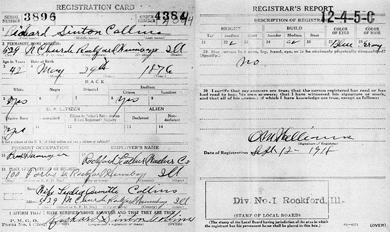 World War I Draft Registration of Richard Sinton Collins