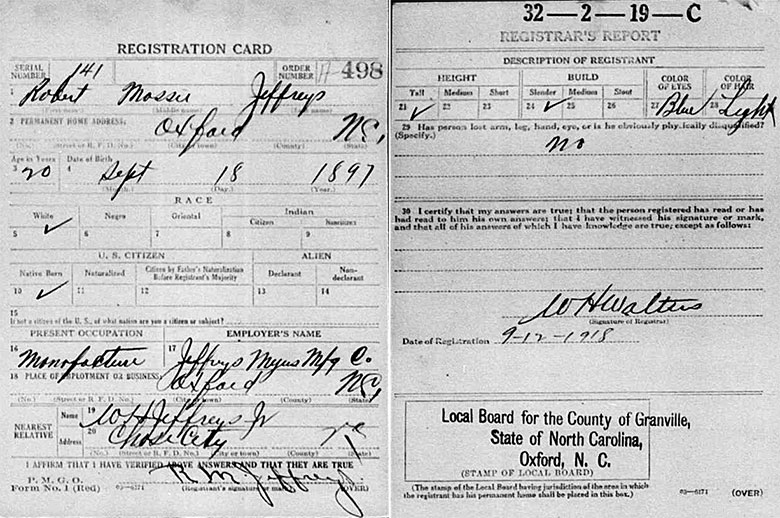 World War I Draft Registration of Robert Massie Jeffreys