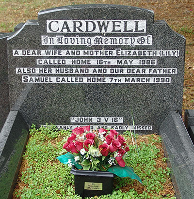 Headstone of Elizabeth (Lily) Cardwell 1916 - 1986