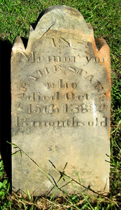 Headstone of Sarah B. Sparks 1832 - 1833