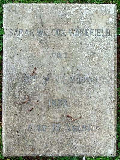 Headstone of Sarah Wilcocks Wakefield 1819 - 1833