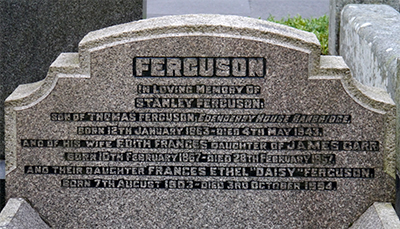 Headstone of Stanley Ferguson 1863 - 1943
