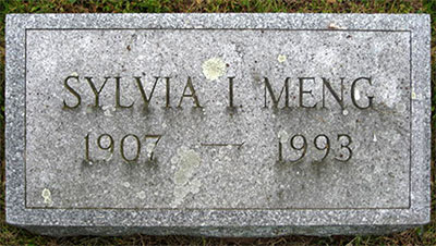 Headstone of Sylvia I. Meng 1907 - 1993