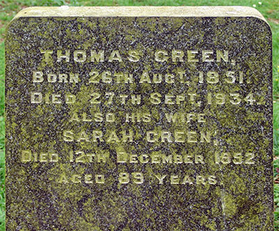 Headstone of Thomas Green 1851 - 1934