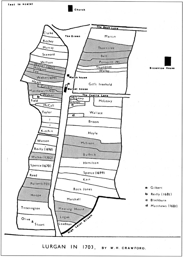 Map of Lurgan in 1703 by W.H. Crawford