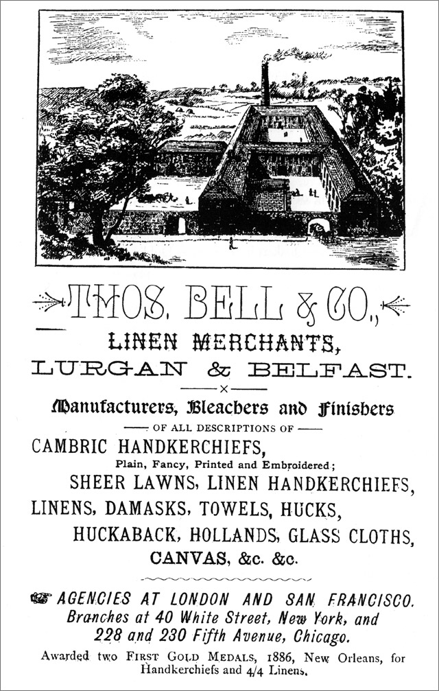 Advertisment for Thomas Bell and Company, linen Merchants